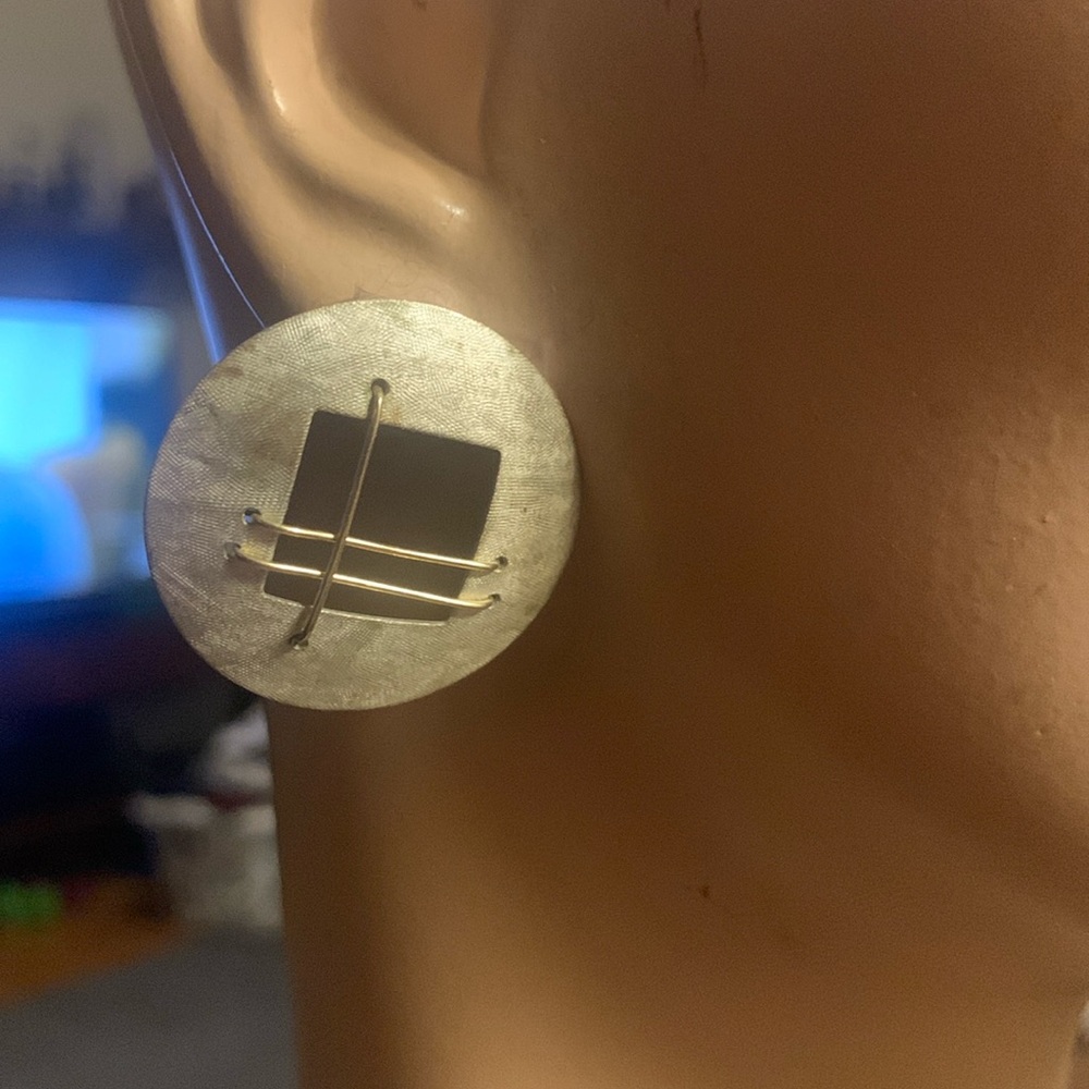 MODERNIST BOLD GRAPHIC ABSTRACT GEOMETRIC EARRINGS OXIDIZED ALUMINUM ARTSY